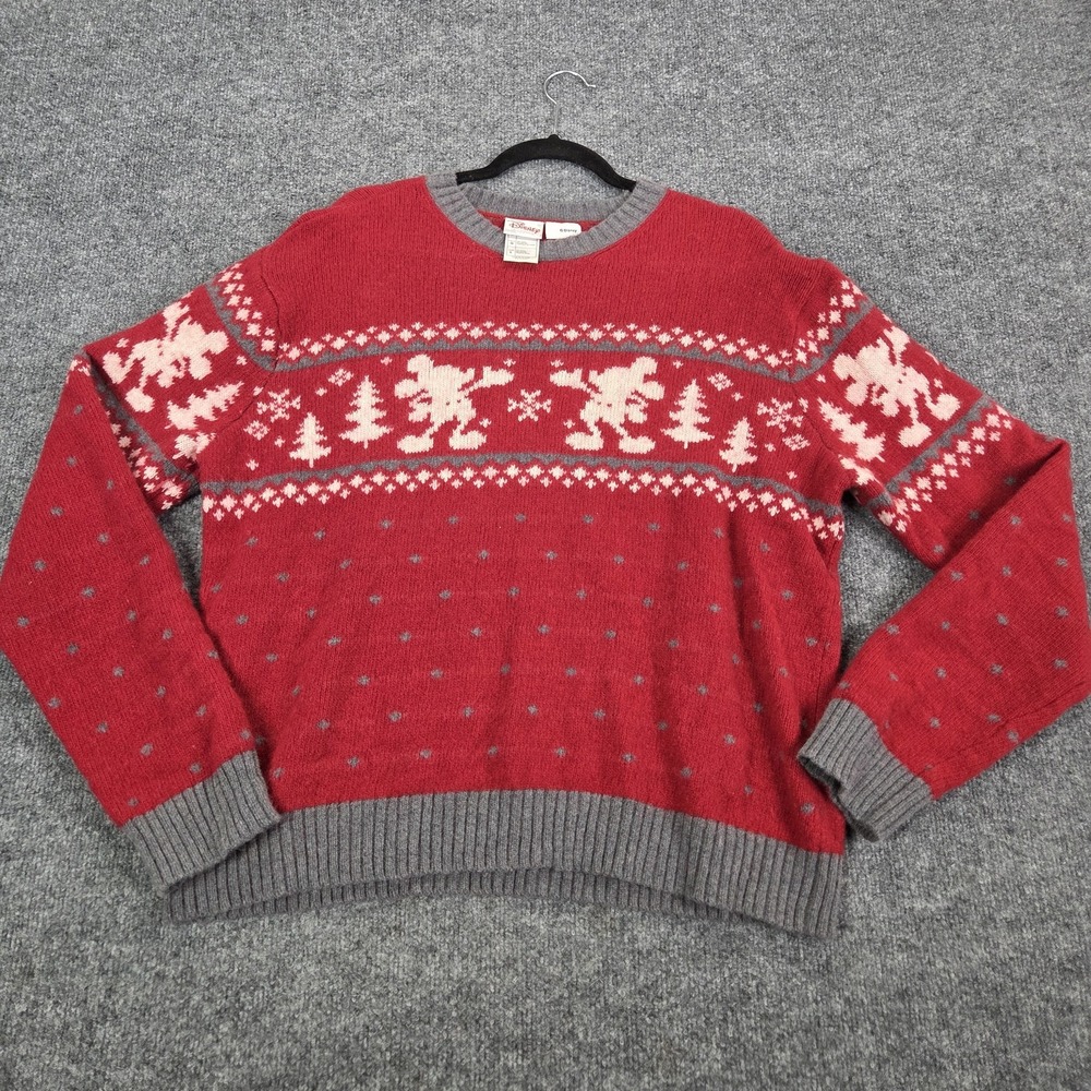 Disney Sweater Adult Large Red Wool Blend Mickey Mouse Fair Isle Christmas Knit